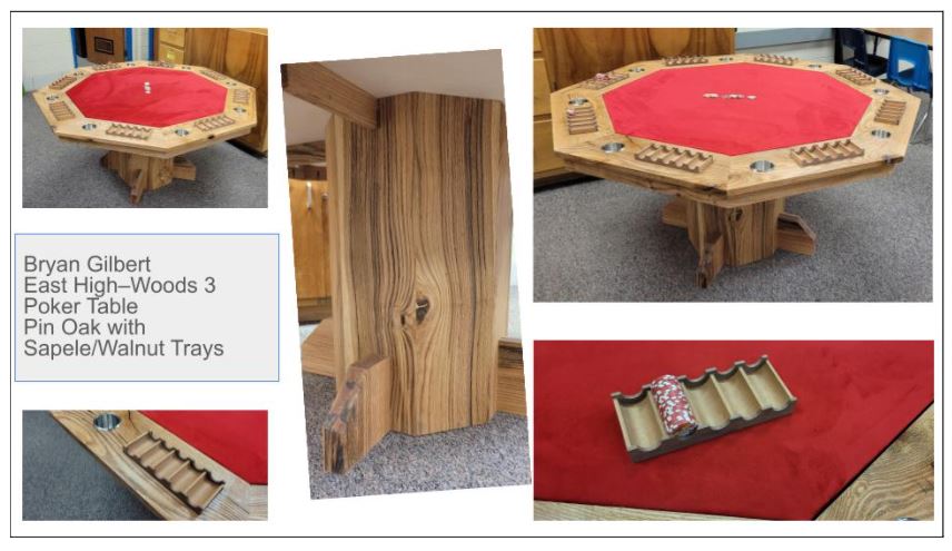 Bryan Gilbert--Pin Oak Pedestal Poker Table with Custom Chip Trays
